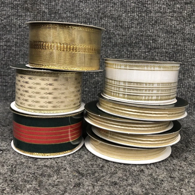 Lote de 8 cintas de Navidad vintage (4) 1 1/2"" con cable, (3) 3/8"" y (1) 1/2"" nuevas