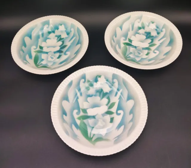 Set/3 Vintage Syracuse China Shelledge Floral Fantasy 8” Rim Soup Bowls Blue/Wht