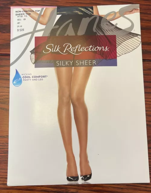 Hanes Silk Reflections Silky Sheer Toe Non-Control Top Style 715 CD Jet Black