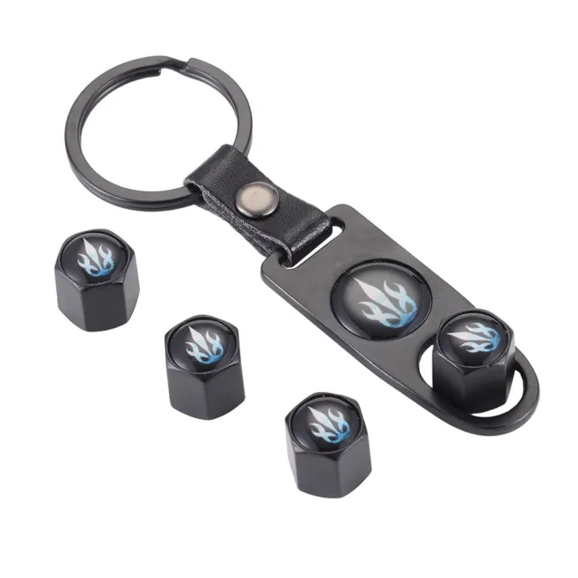 4x Universal Tire Stem Valve Caps Zinc Alloy Caps with Keychain Frie