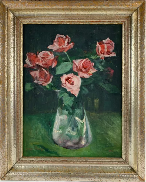 Ölbild Impressionist Georges Masson (1875-1948) Stillleben mit Rosen 1913 Antik