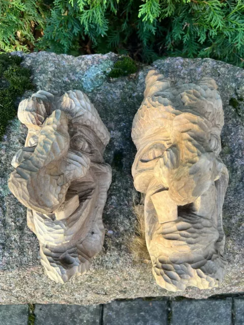 Wooden DEVIL and WITCH traditional Handmade Hand Crafted VINTAGE CARVED