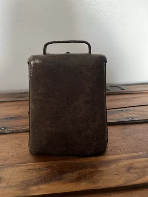 Antique Rustic Folded Riveted Cowbell With Original Clapper