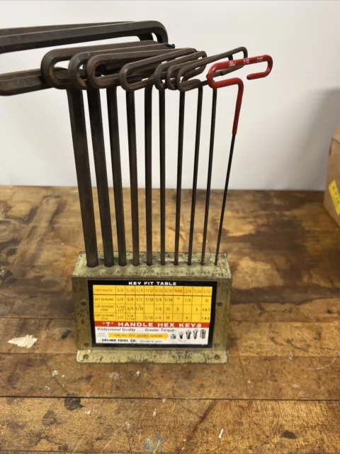 Vintage Eklind Tool Co. USA T-Handle SAE/Inch Hex Key Set of 10 with Stand