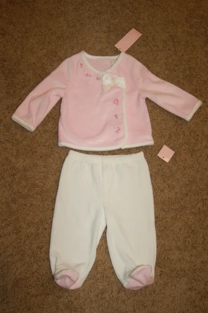 NWT Infant Girl First Impressions Pink embroidered Velour 2 pc set sz 3-6M LQQK