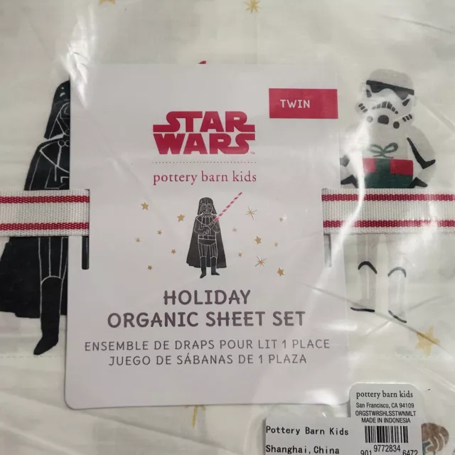 Pottery Barn Kids STAR WARS Holiday Christmas Twin Sheet Set New 3