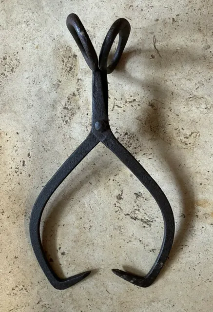 Antique Wrought Iron Ice Tongs Log Hook Country Rustic Primitive Farm Barn Vtg