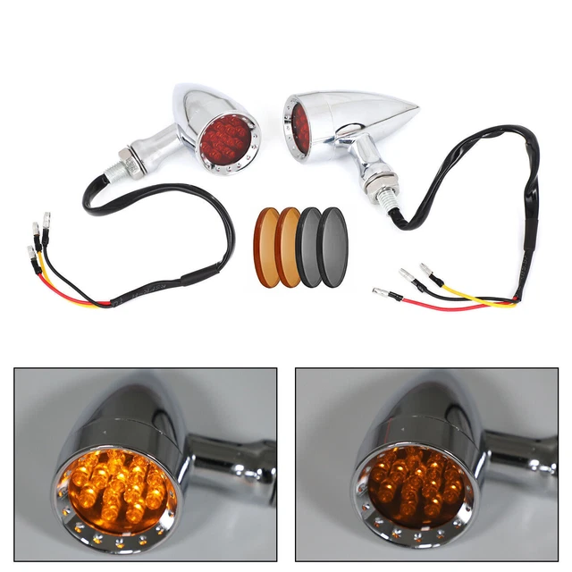 Clignotants Vintage Pour Moto - 12V 5W - Métal Noir, Lentille Rouge Ou Jaune - Universel Pour Moto/SUV - Paire De 2