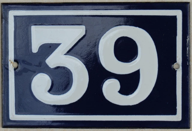 Old blue French house number 39 door gate wall fence street sign plate plaque