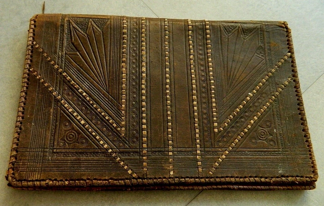 Antique North African Leather Portfolio Artisanal Tribal Berber Arab  Morocco