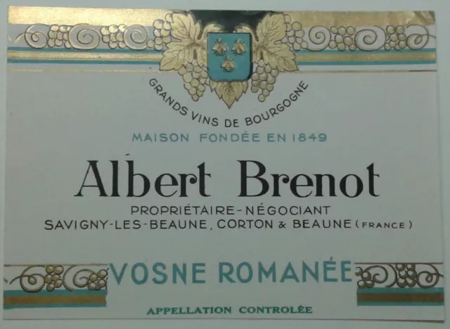 Etiquette de Vosne Romanée - Albert Brenot - ancienne