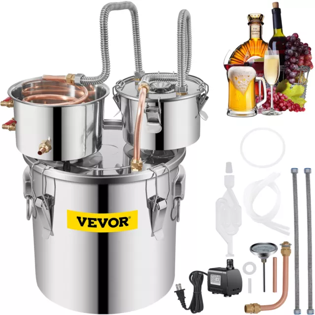 VEVOR 5 Gallon Water Alcohol Distiller w/ Pump 3 Pots Stainless Wine Boiler Kit