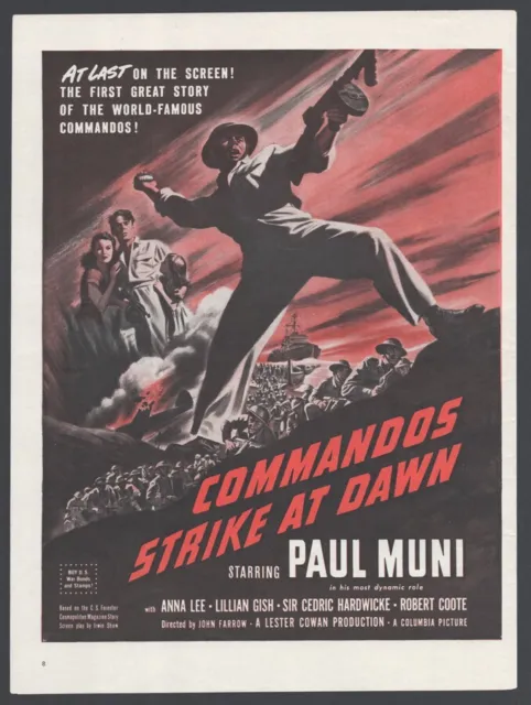 Original Reklame 1942 - Film, Commandos strike at dawn, Paul Muni, Hollywood