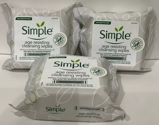 Simple Regeneration Age Resisting Cleansing Wipes -25 Wipes ( 3 Pack)
