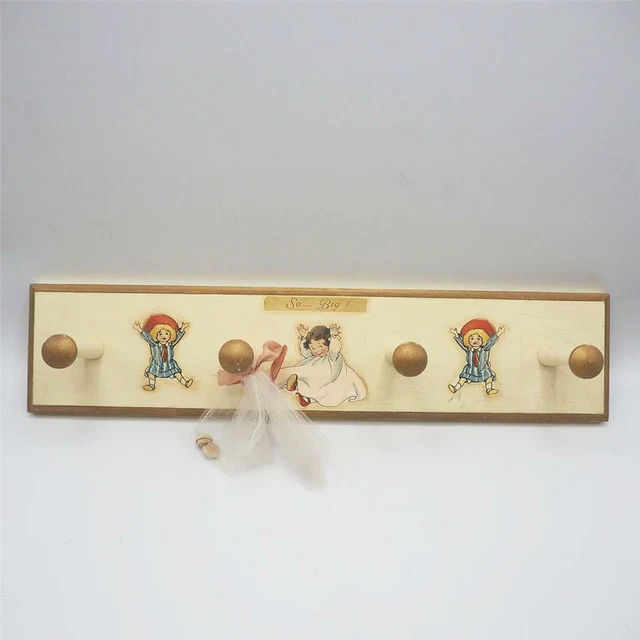 Vintage Wood Peg Wall Hanging Coat Rack Clothes Hanger Childs Bedroom