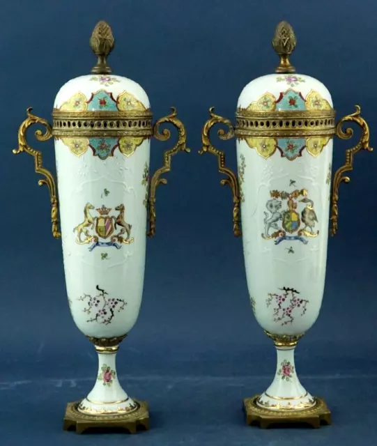 Edmé SAMSON Pair of porcelain Ormolu vases 1800 XIX SEVRES COMPAGNIA INDIE style