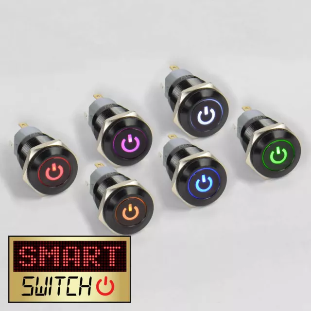 SmartSwitch 12V/24V 3A BLACK Metal Momentary ON/OFF POWER LOGO LED Button Switch