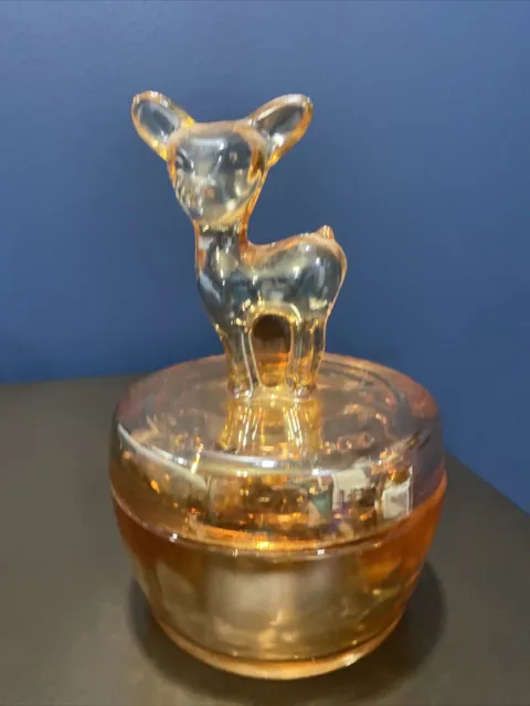 Vintage Glass Deer Or Fawn Vanity Powder Dish Or Trinket Box Marigold Carnival