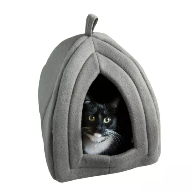 Gray Cat Pet Igloo Cave Enclosed Covered Tent House Removable Cushion Bed