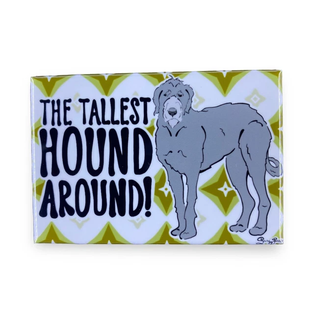 Gray Irish Wolfhound Magnet Retro Pet Portrait Decor Gift Handmade 2x3"