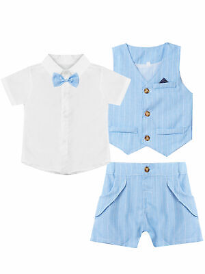 YiZYiF Baby Jungen Gentleman Smoking Anzug 3tlg. Taufanzug Hemd + Weste + Shorts