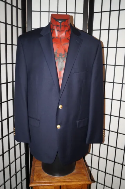 Vtg Ralph Lauren Wool Navy 2 Button Sport Coat Blazer Jacket Mens Size 44R