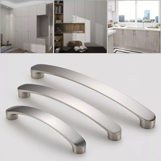 Brushed Nickel Kitchen Door Cabinet Drawer Handle Pulls 96MM 128MM 160MM Silver