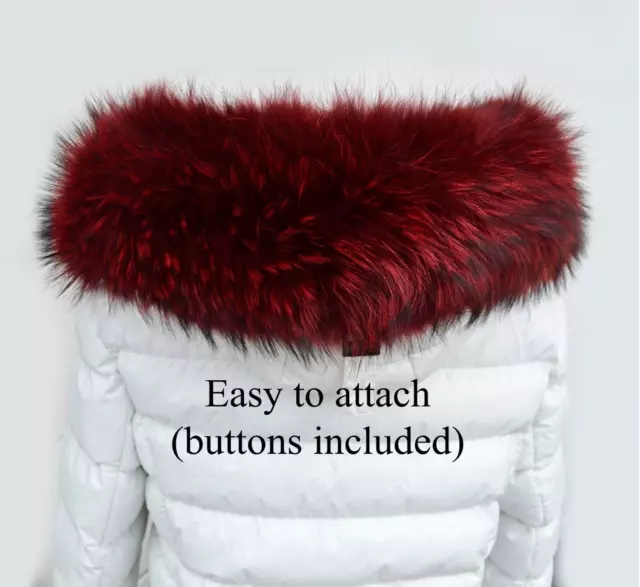 Extra Large Real Raccoon Fur Trim Scarf for Hood Whole Skin Fox Fur Collar Red