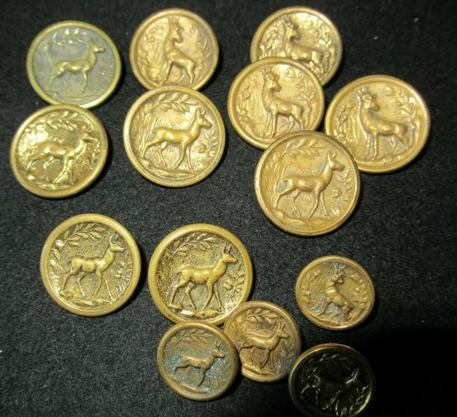 14 ANCIEN BOUTON Venerie Equipage Chasse Couple De Cerf Et Biche EUR 39
