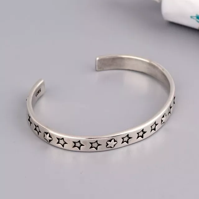 925 Sterling Silver Retro Luxury Elegant Carved Cuff Bracelet Bangle Jewelry