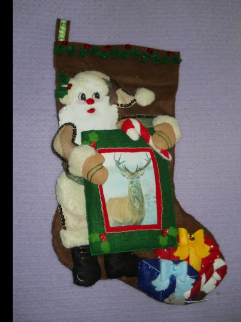 *Bucilla 🎅 "CAMO Santa @ Photo"  Handmade Felt Applique Christmas Stocking~Done