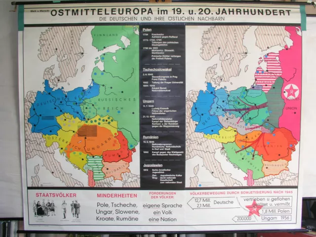 Schulwandkarte Wandkarte Osten Mitteleuropas 19+20. Jahrh 234x186cm vintage~1965