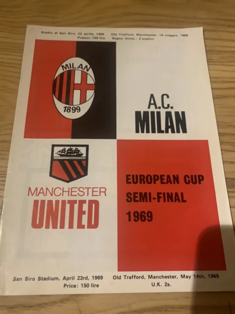 AC Milan V Man Utd European Cup Semi Final 1969.  Very Good Condition