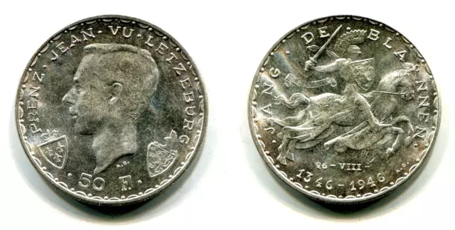 50 Francs Luxemburg 1946 Silber  "Johann der Blinde"