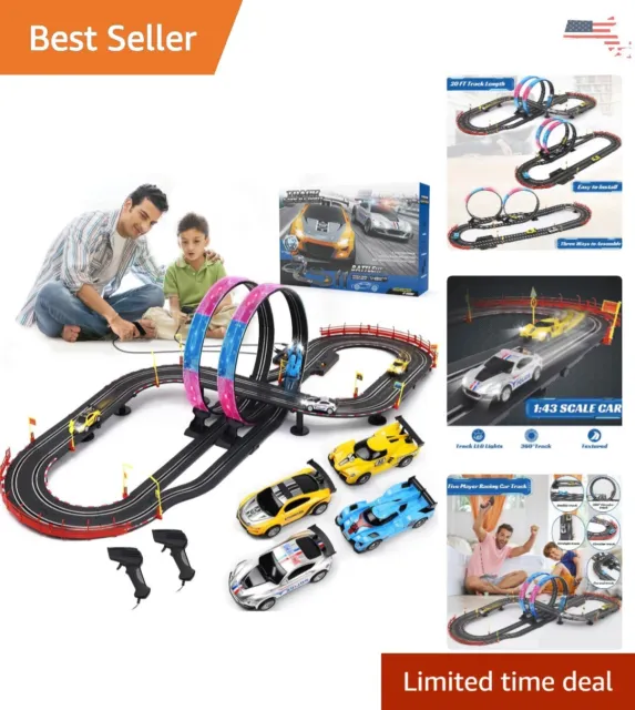 20ft Battery or Electric Race Car Track, 4 Slot Cars, Boys and Kids Age 6 7 8-12