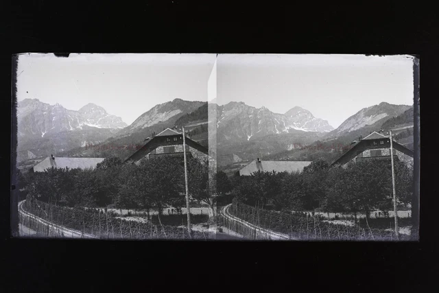 Montagnes Chalet France Photo Stereo L6n9 Vintage Plaque de verre NEGATIF