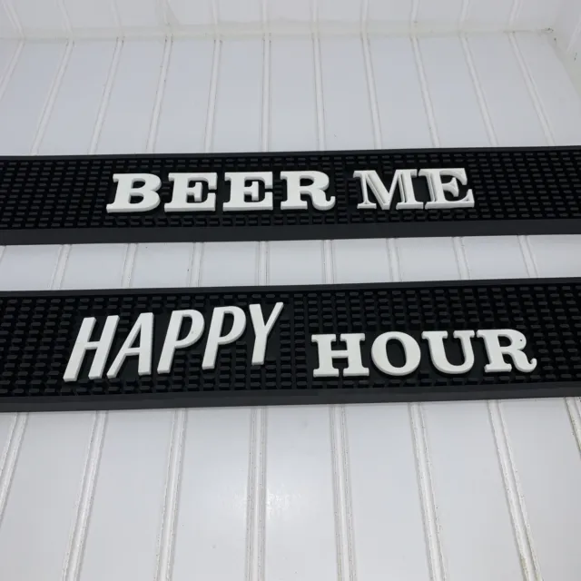 Rubber Bar Service Mat BEER ME HAPPY HOUR Drink Coasters Heavy Duty Spill Black