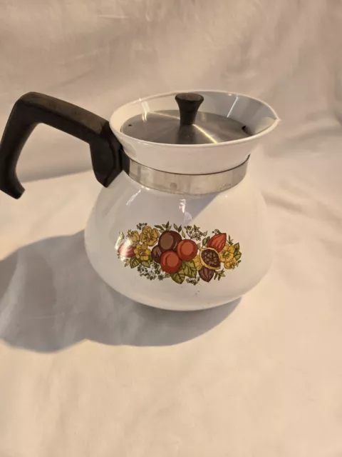 Vintage 1960s Corning Ware P-104 Spice of Life 6-Cup Teapot Tea Kettle w/ Lid