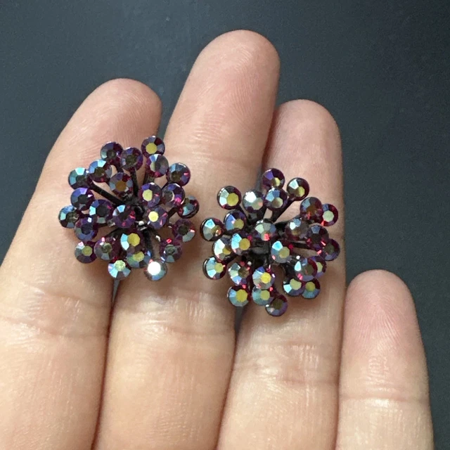 Boucles D'oreilles Pendantes Anciennes – Acier Strass, Fermoir Clips, Argenté