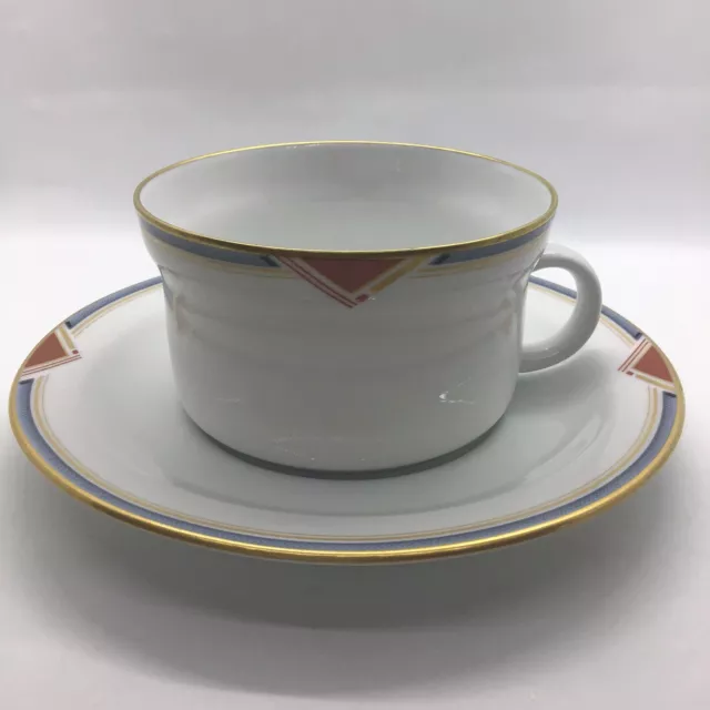 Richard Ginori Orchestra Porcelain Art Deco Flat Cup Saucer with Gold Trim Italy