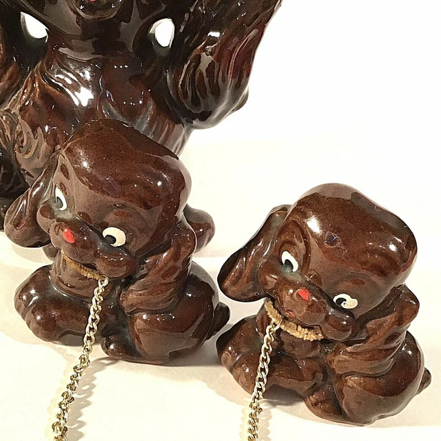 Dog Figurines Large 7" Puppy's Brown Floppy Ears Vintage Brown Redware 7