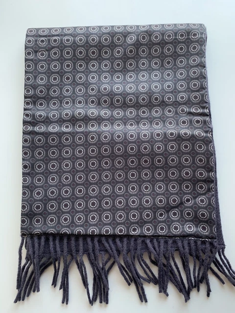 "Sciarpa da uomo vintage Debenhams miscela lana d'agnello grigio navy motivo cerchio 50""x10"""