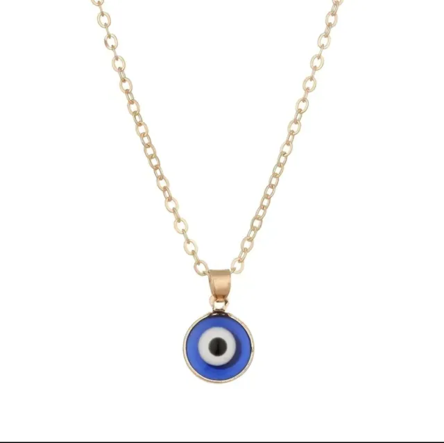 Turkish Blue Evil Eye Pendant Necklace Stainless Steel Chain Lucky Women Jewelry