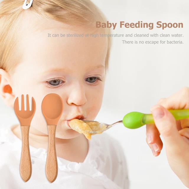 Baby Wooden Silicone Feeding Spoon Toddlers BPA-free Tableware (25)