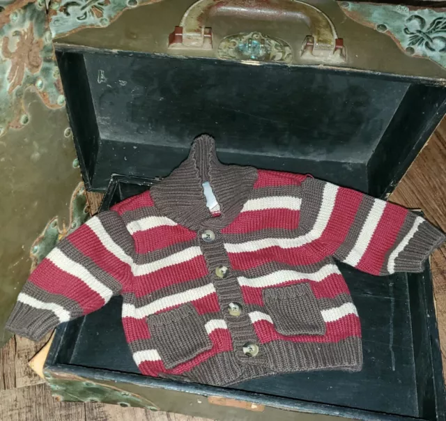 Gymboree Mischievous Monkey Brown Red Stripe Cardigan Sweater 0-3 months *23