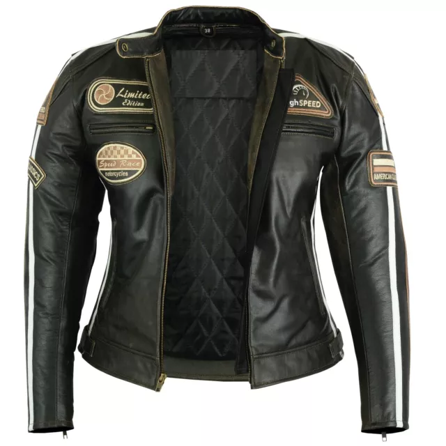 Damenjacke Motorrad Lederjacke mit Protektoren Biker Jacket Motorradjacke Damen.