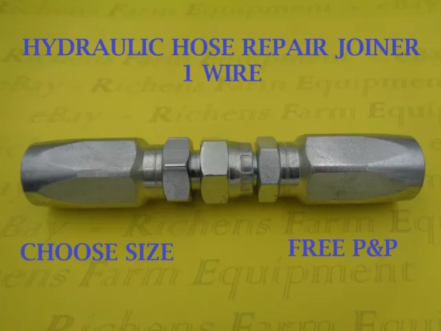 Hydraulic Reusable Hose Fitting/Insert, Repair Joiner, For 1 Wire Hose. Free p&p