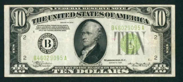 $10 1934 LGS LIME ((LIGHT GREEN SEAL)) Federal Reserve Note ** DAILY CURRENCY 2