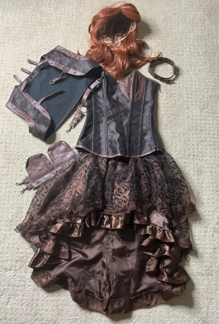 Steampunk Renaissance Fair Medieval Corset Skirt Belt Outfit Costume With Wig