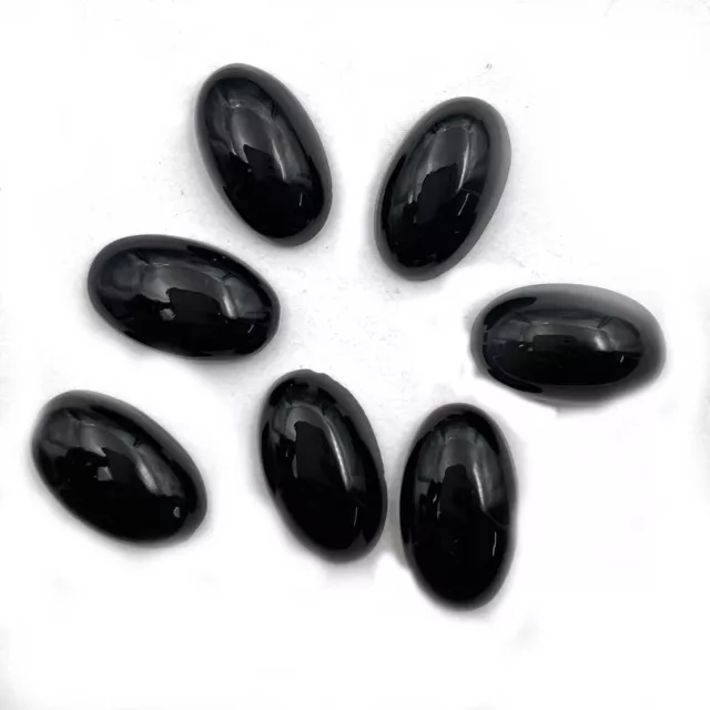 Natural Black Onyx Round Cabochon Loose Gemstone Lot 7 Pcs 10 17 MM 50 CT